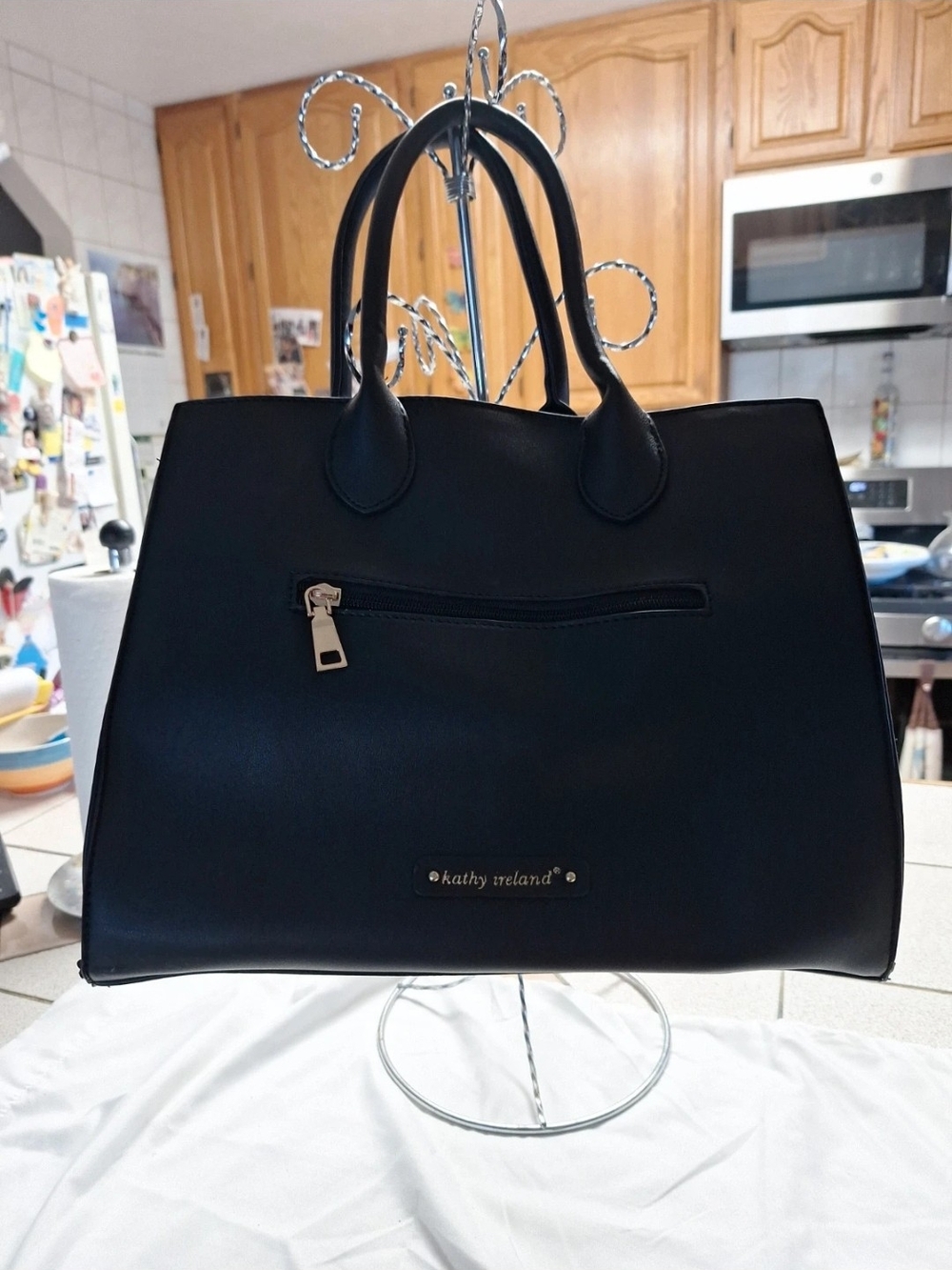 kathy ireland Black Structured Satchel with Front Zip Pocket